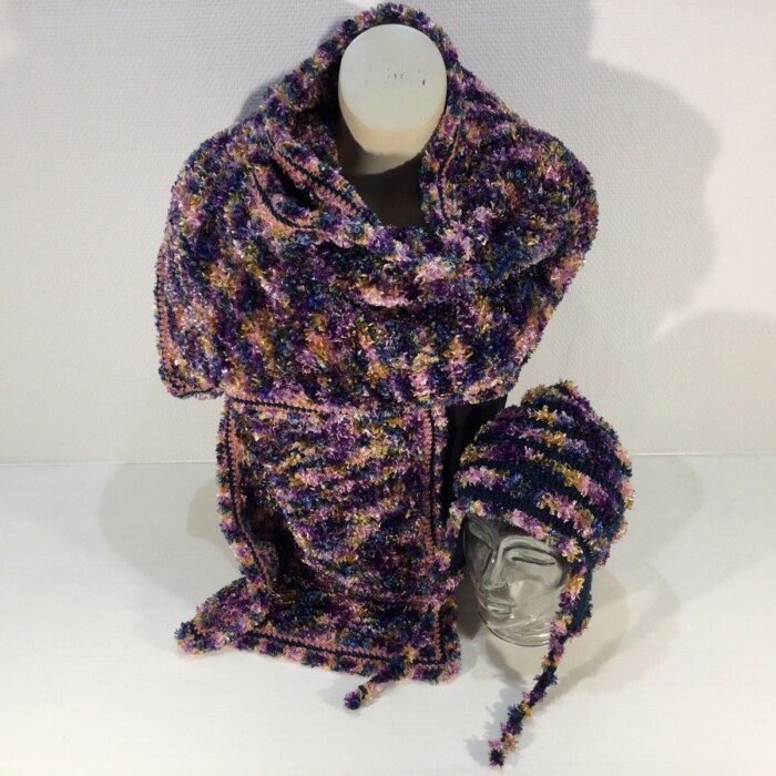 sjaal en muts multi-colors-paars